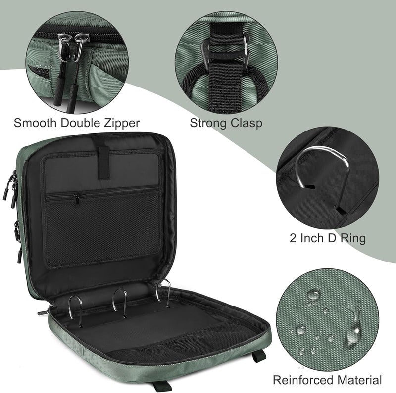 LLi Cufite Zipper Binder Bag, 2-inch 3-Rings with Multiple Pockets File Folder - 500 Sheet Capacity, Up to 14‘’ Laptop and Tablet, Detachable Backpack Straps & Shoulder Use for School - Image 5